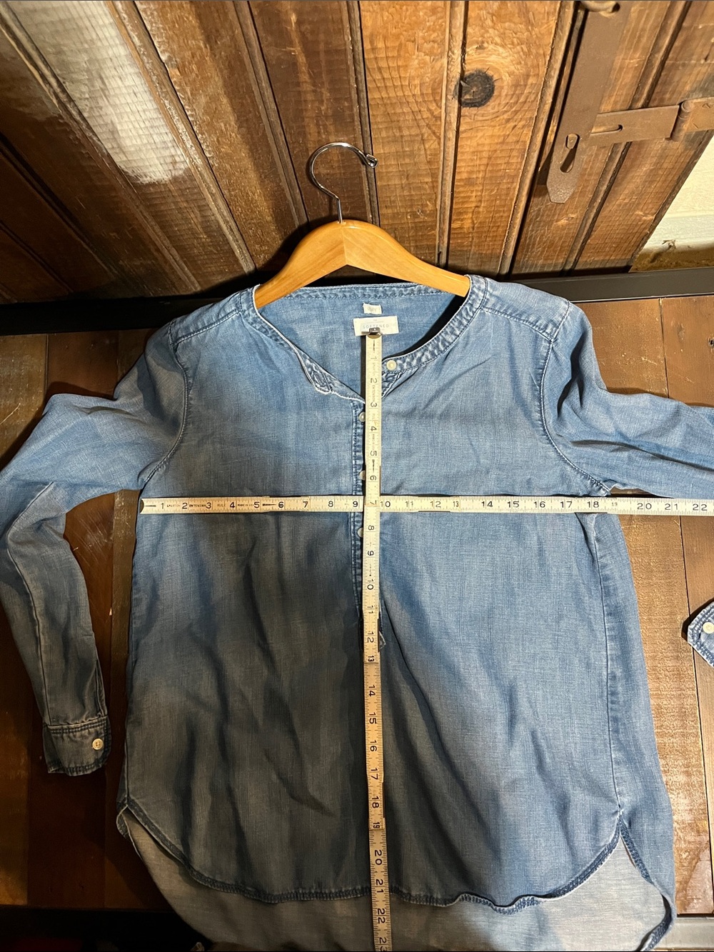LOFT Denim Long Sleeve Henley Top - Blue - Picture 5 of 5